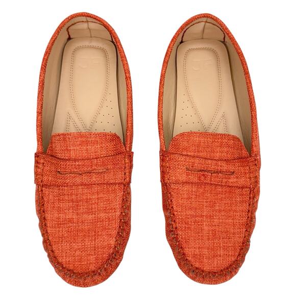Just Fab Reese Orange Tweed Faux Leather Padded Maccosins Loafers Sz 11 Comfort - Picture 3 of 10